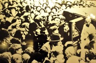 Photo of Gandhi in front of crowd