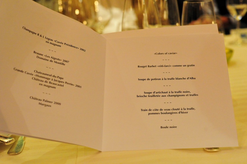 The menu for the night